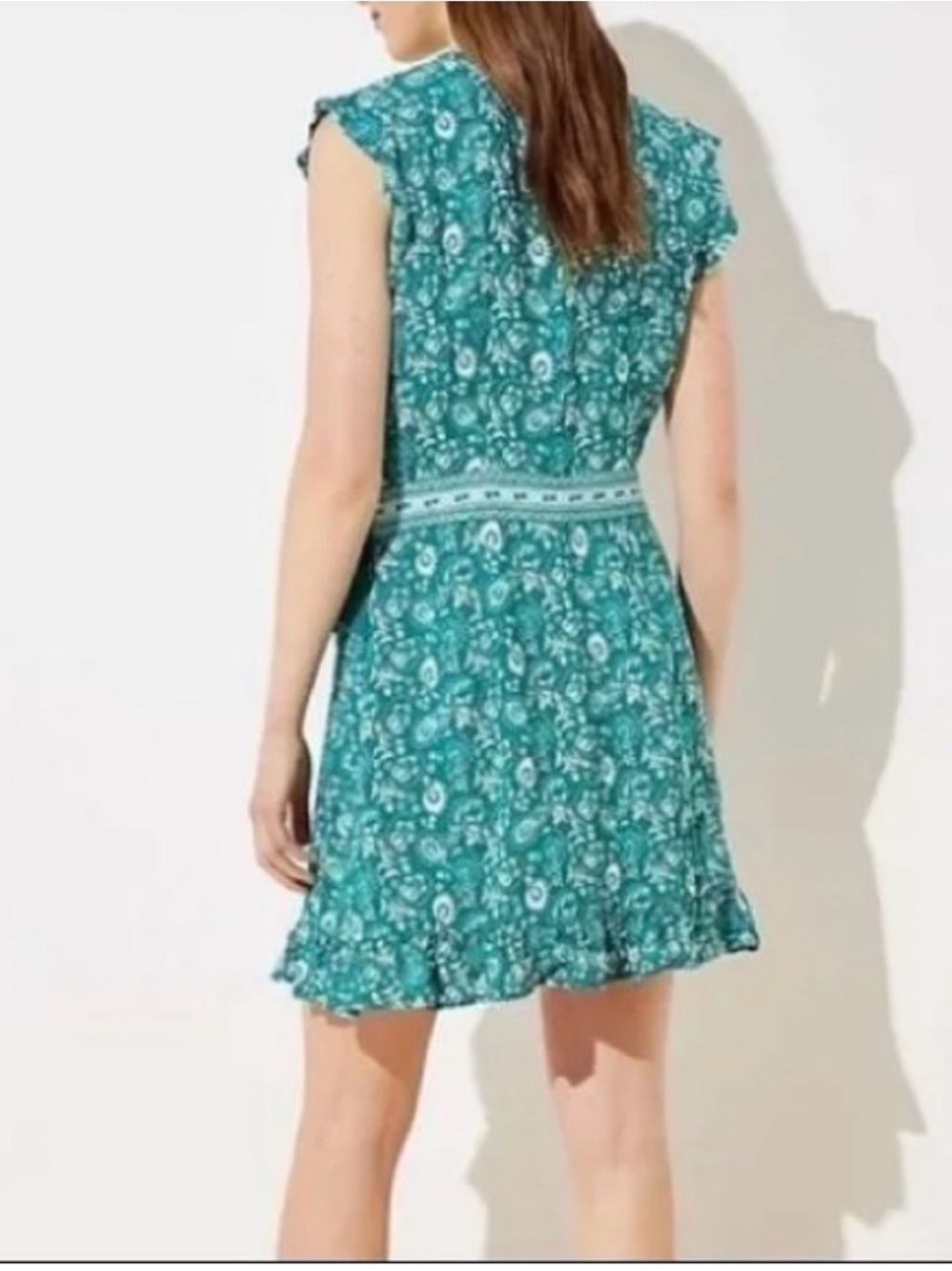 LOFT Teal Green Floral Wrap Dress/Romper - Picture 2 of 10